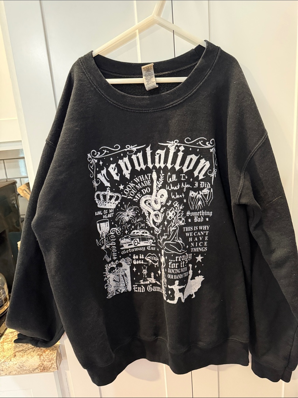 Black Graphic Cowlneck Sweater with White Print